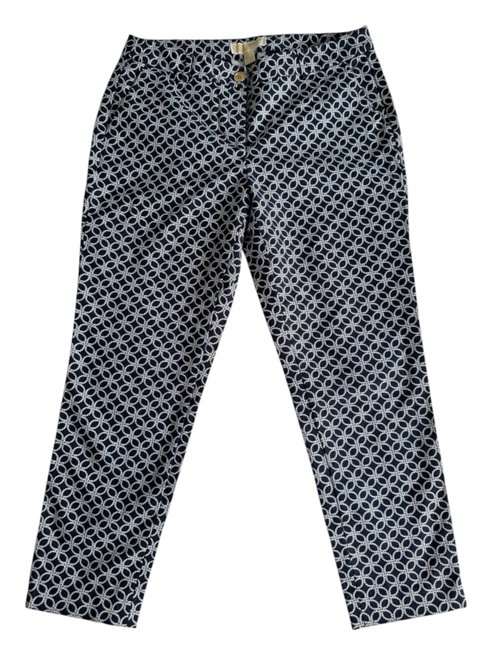 Michael Kors Womens Pants 8P Petite Navy White Geometric Print Tailored Career